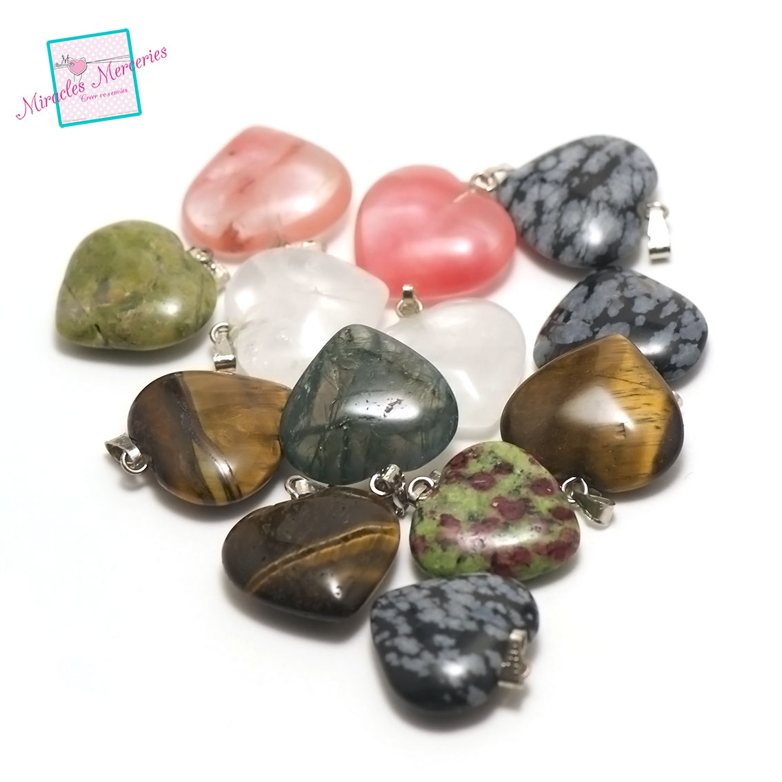 Lot De 2 Pendentifs Cœur En Pierre Semi-précieuse - Neuf Sans Emballage