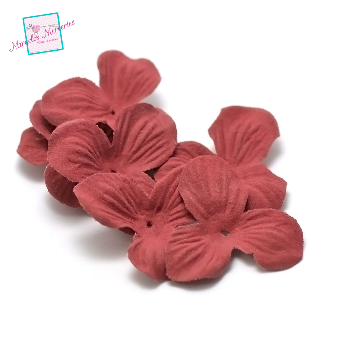 10 fleurs en simili cuir(aspect daim) 40 mm,rouge