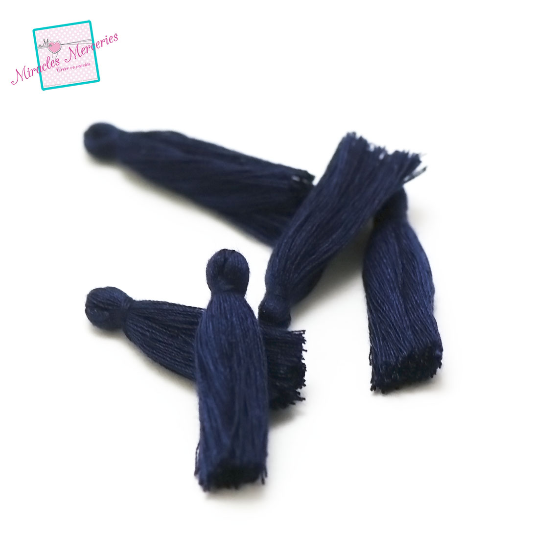 10 pompons en fil de coton 32 mm,bleu marine