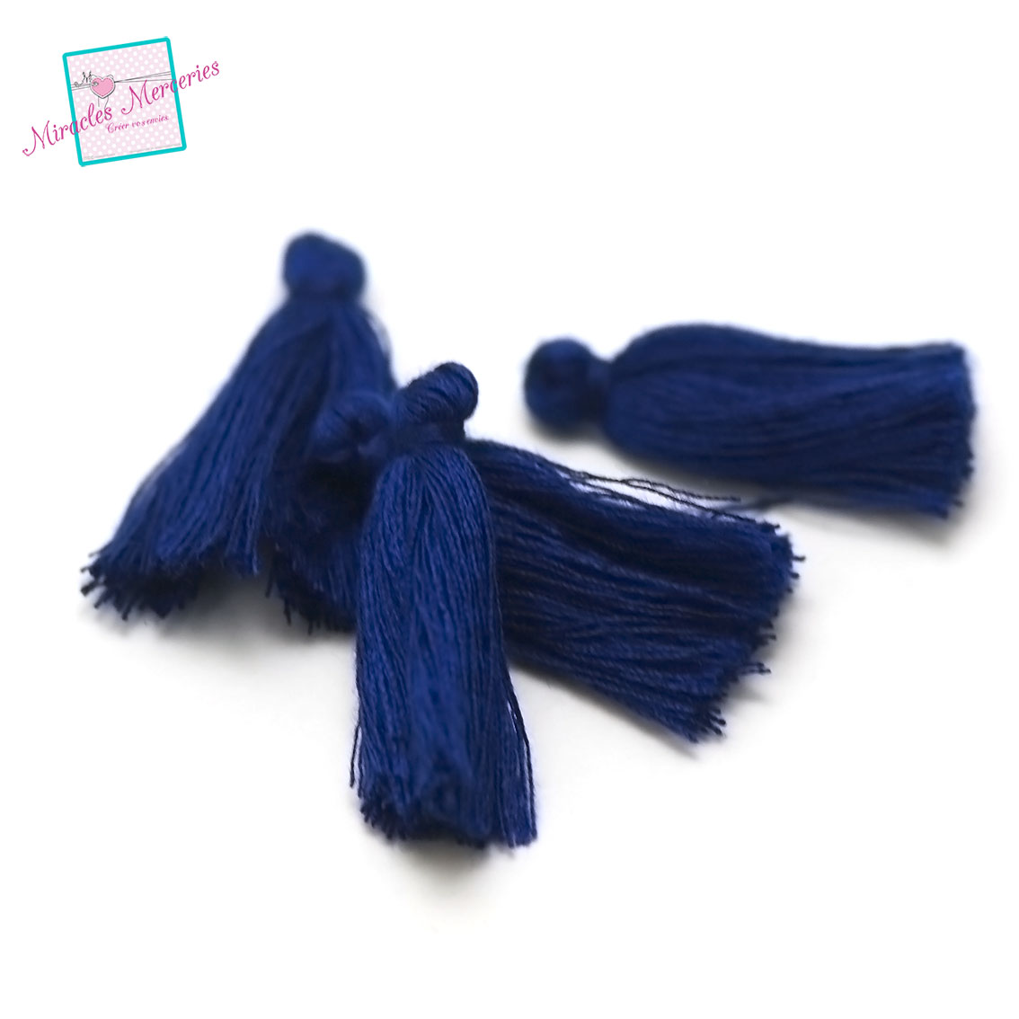 10 pompons en fil de coton 32 mm,bleu royal