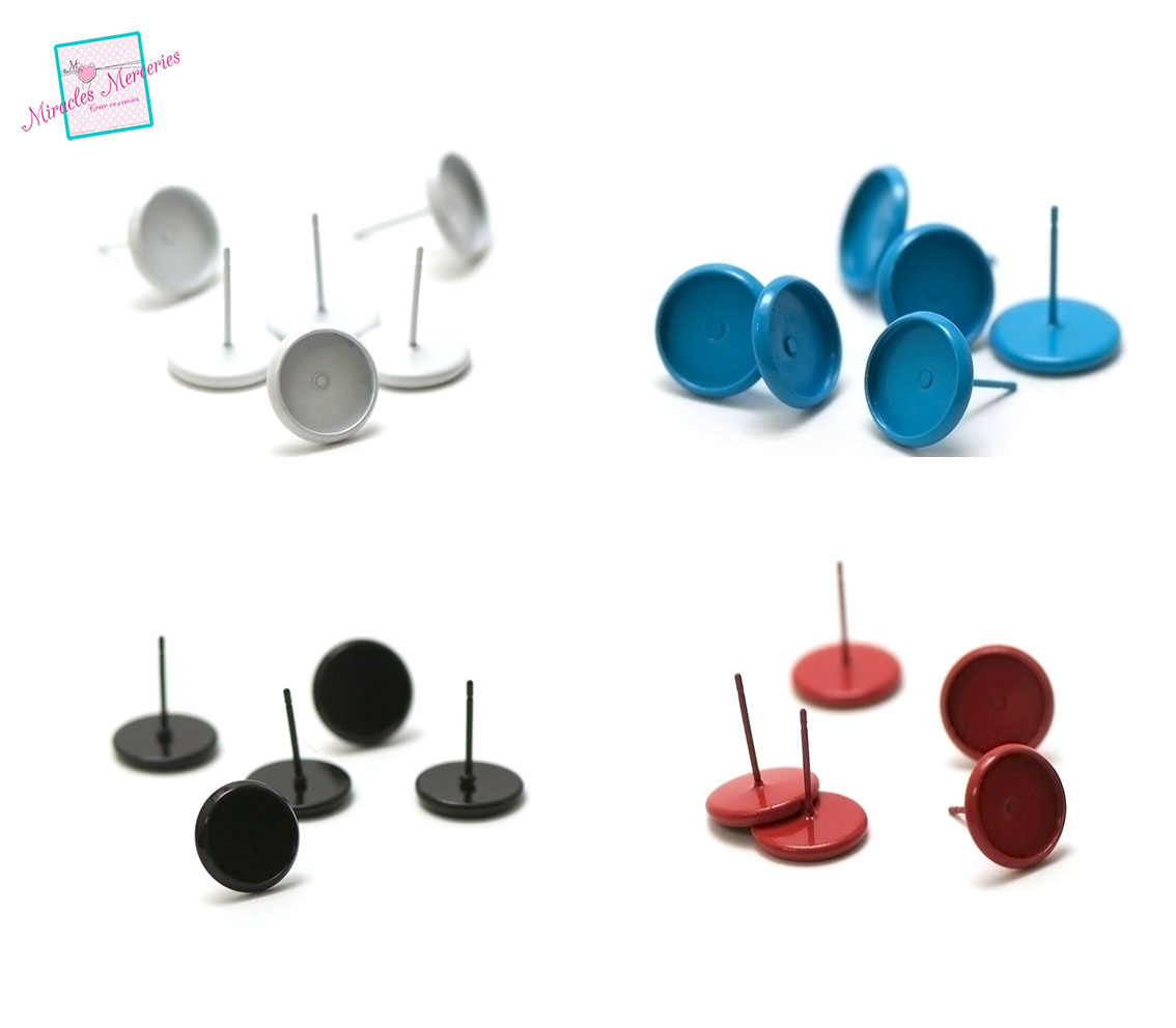 10 support cabochon puce d\'oreille ronde 10 mm,4 couleurs au choix