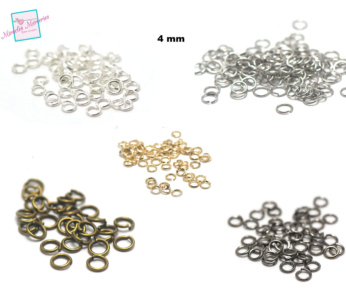 100 anneaux brisés de jonction 4x0,7 mm , 5 couleurs au choix