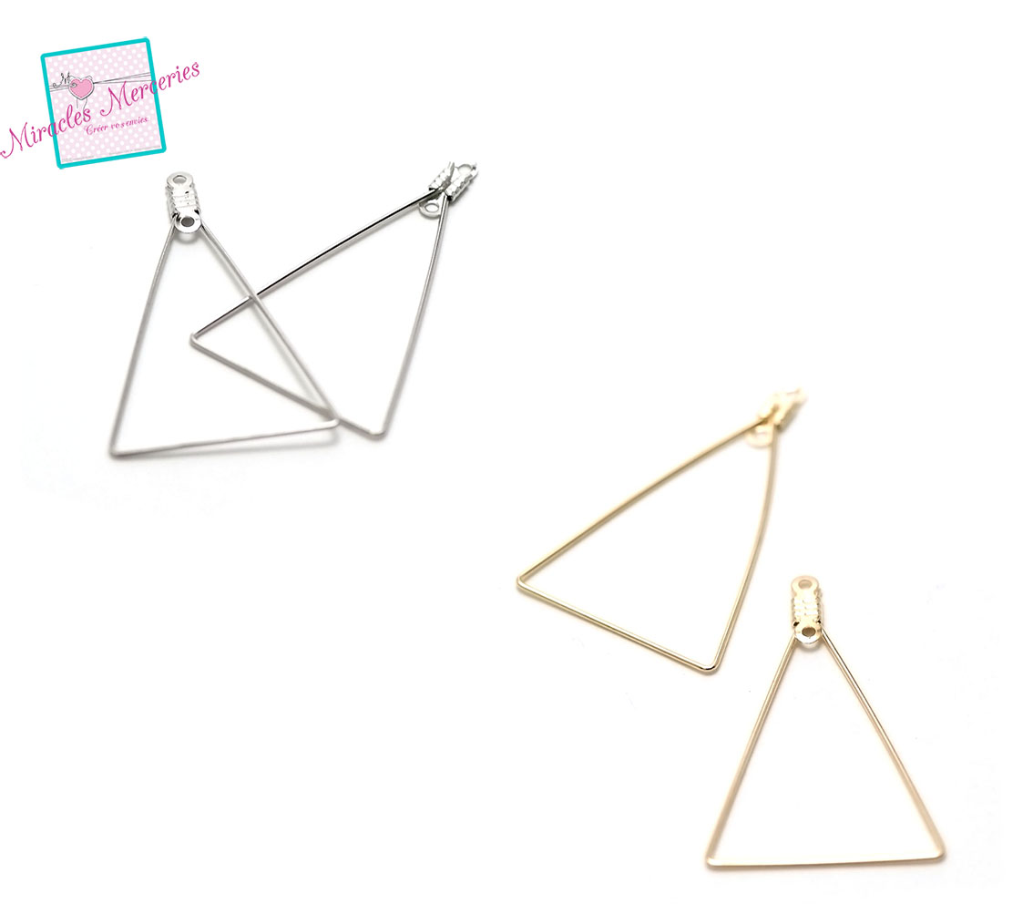 10 créoles triangle 40x25 mm , argenté /doré
