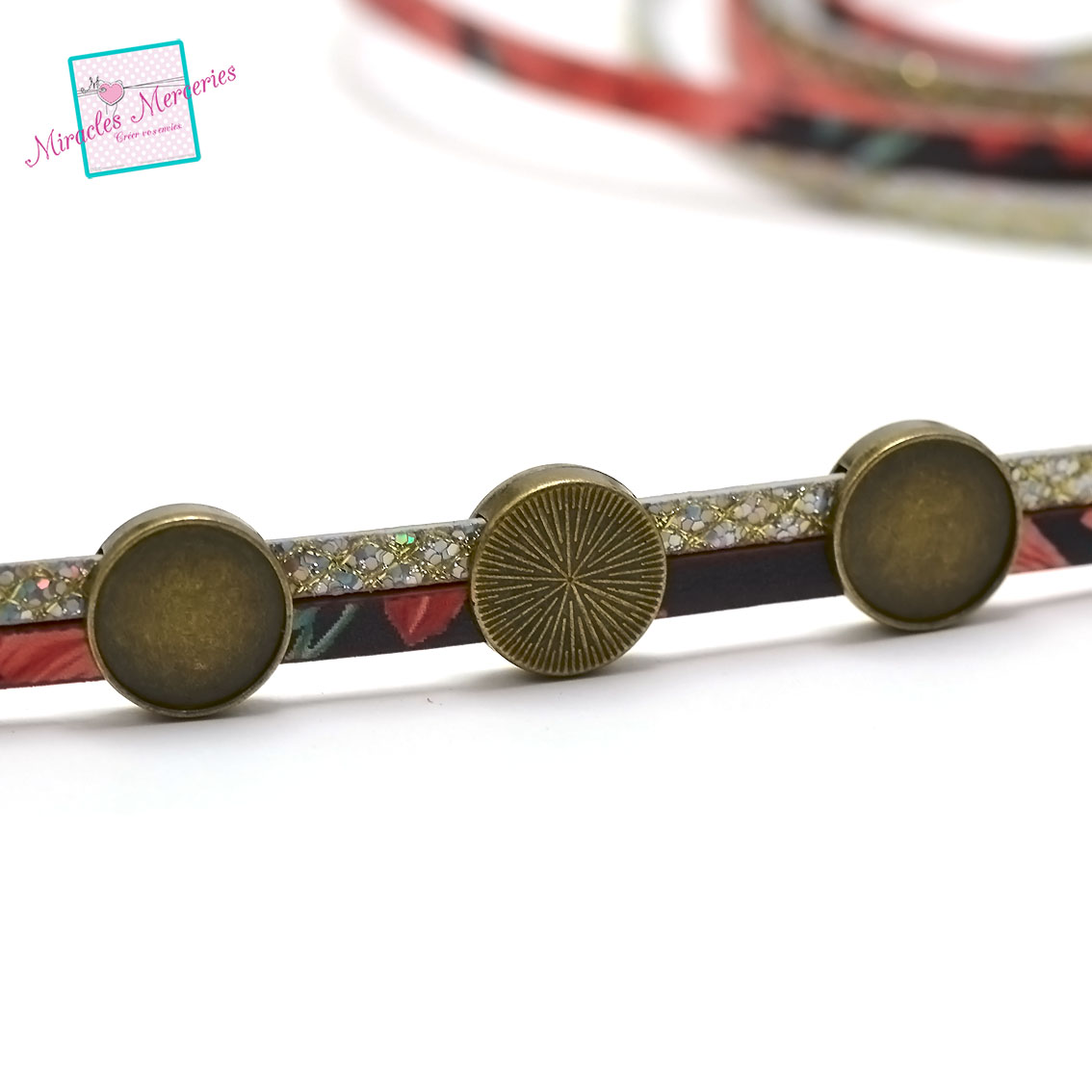5 perles passantes/slides  pour lanière cuir 033b support cabochon 14 mm 16x5 mm, bronze