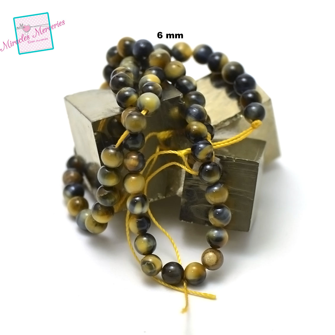 fil de 39 cm 63 perles de oeil de tigre doré et oeil de faucon ronde 6 mm, pierre naturelle
