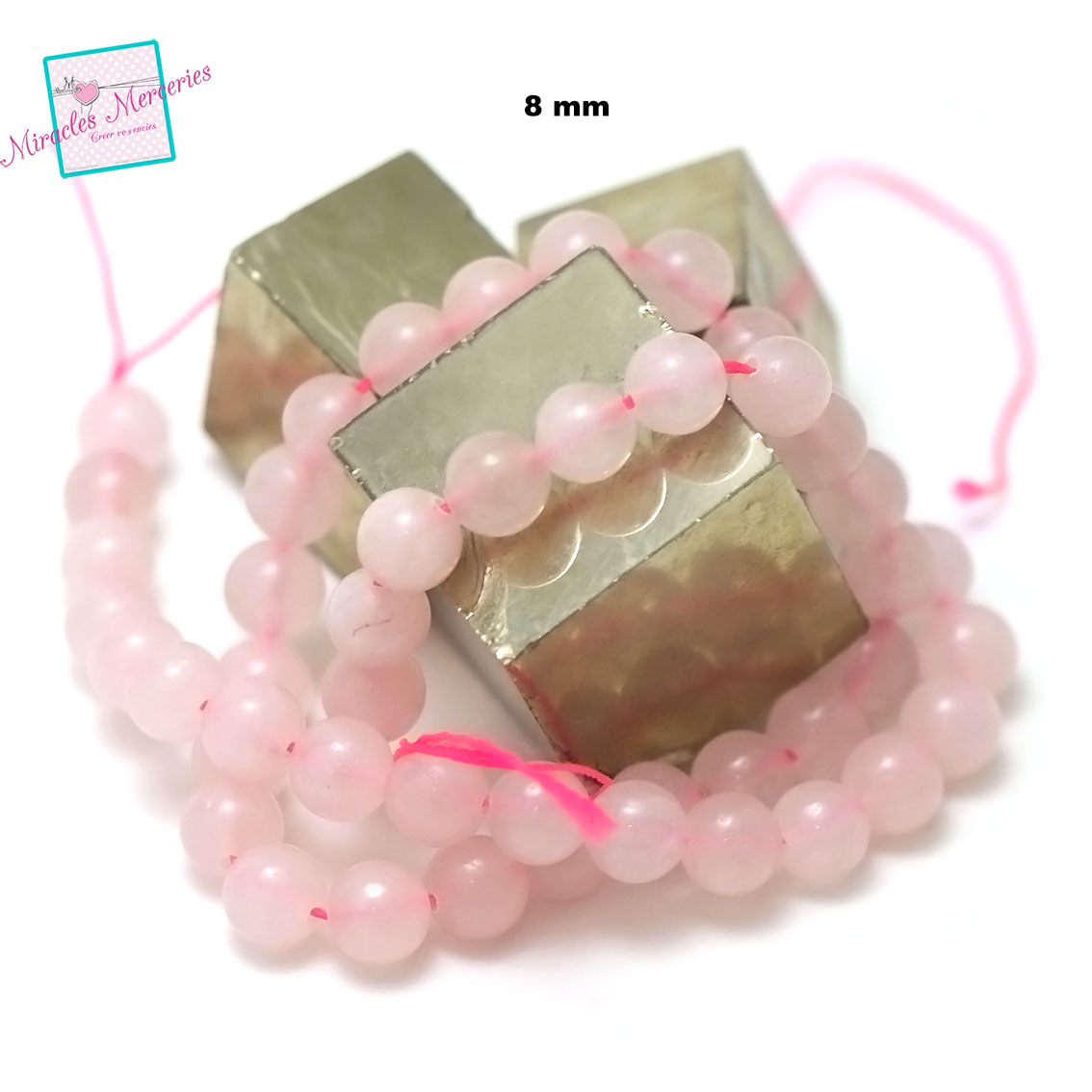 fil 39cm 49 perles de quartz rose ronde  8 mm,pierre naturelle