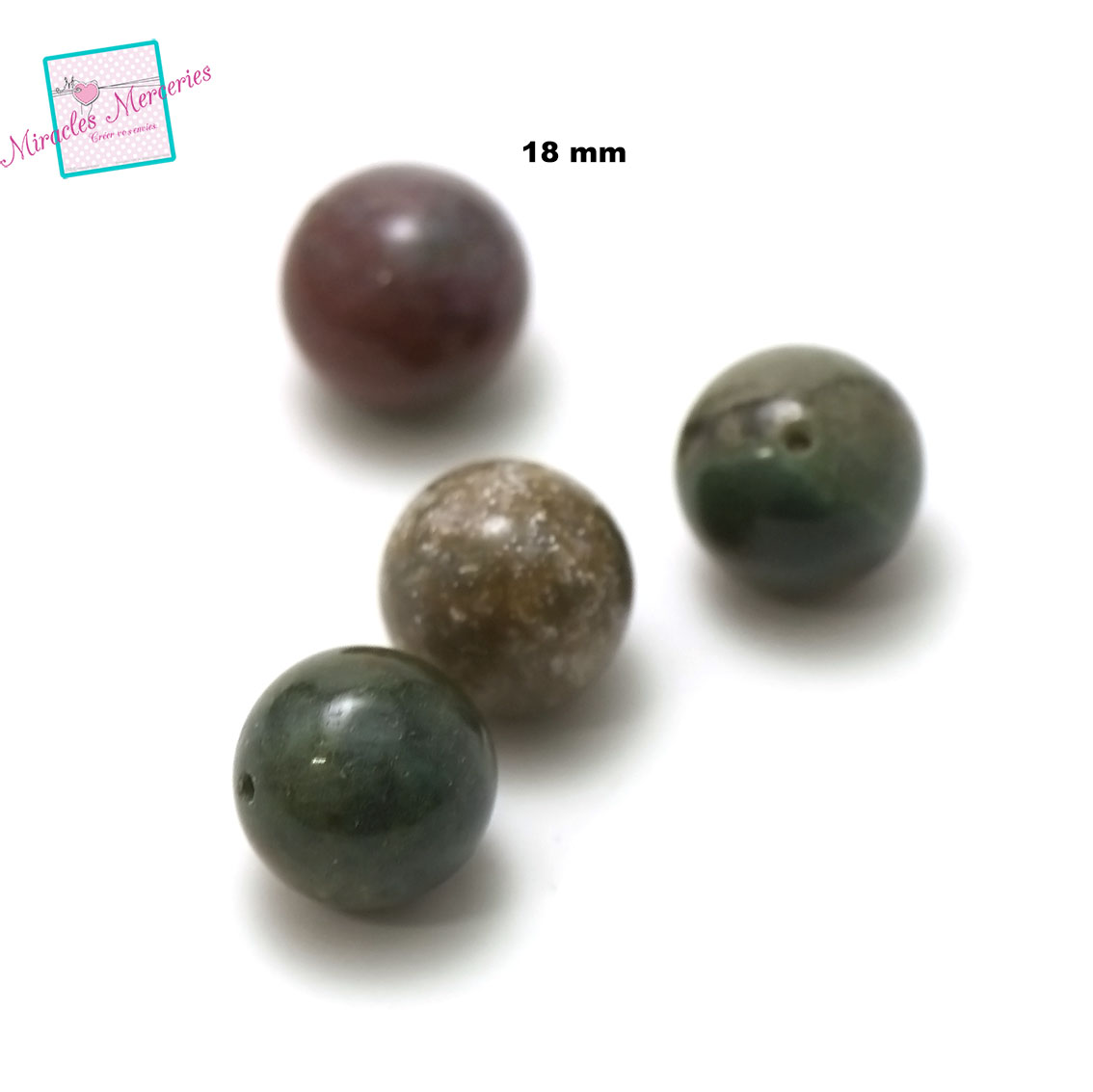 4 magnifiques perles d\'agate indien ronde 18 mm, pierre naturelle