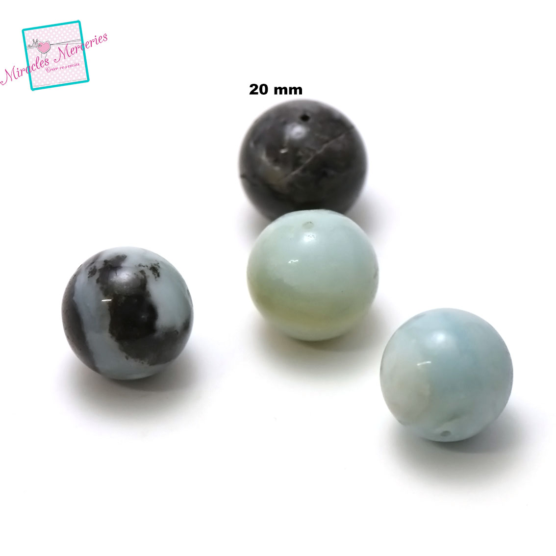4 magnifiques perles d\'amazonite brut ronde 20 mm, pierre naturelle
