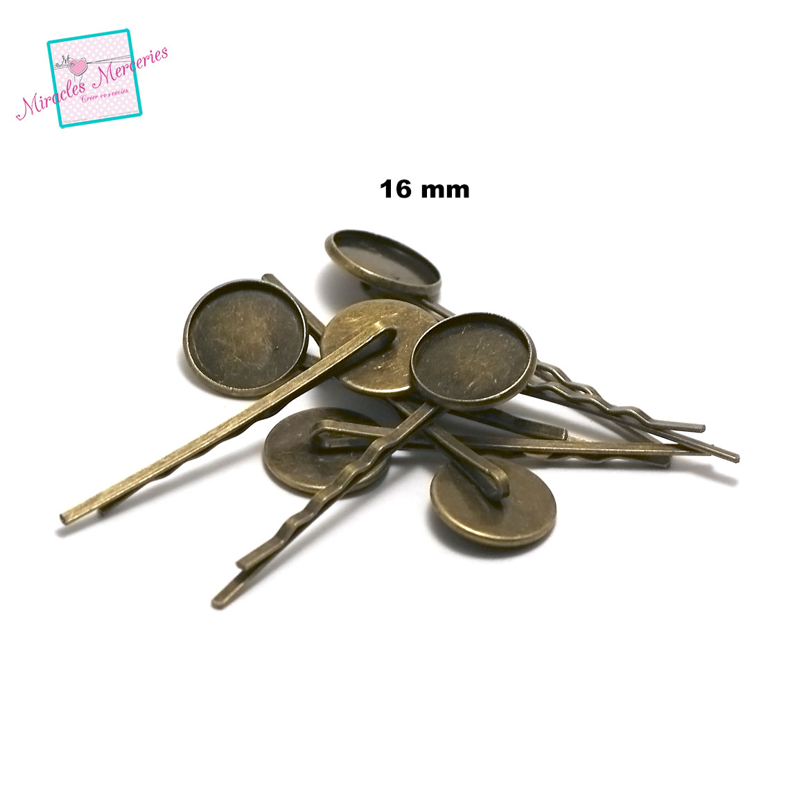 10 épingles à cheveux support cabochon 16 mm, bronze