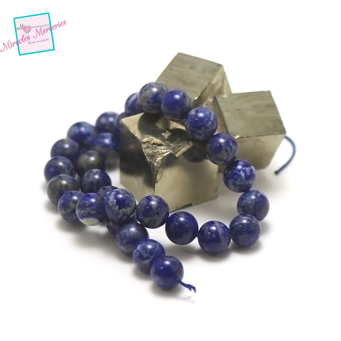 fil de 39 cm 32 perles de lapis lazuli ronde 12 mm, pierre naturelle