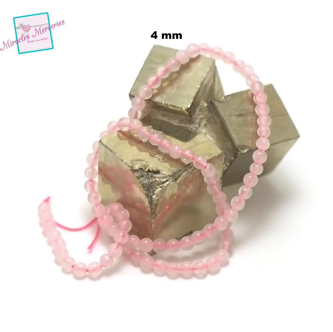 fil de 39 cm perles de quartz rose ronde 4 mm