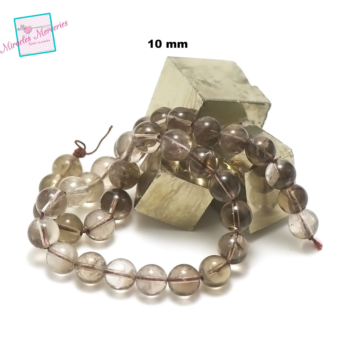 fil de 39 cm 39 perles de quartz fumé ronde 10 mm, pierre naturelle