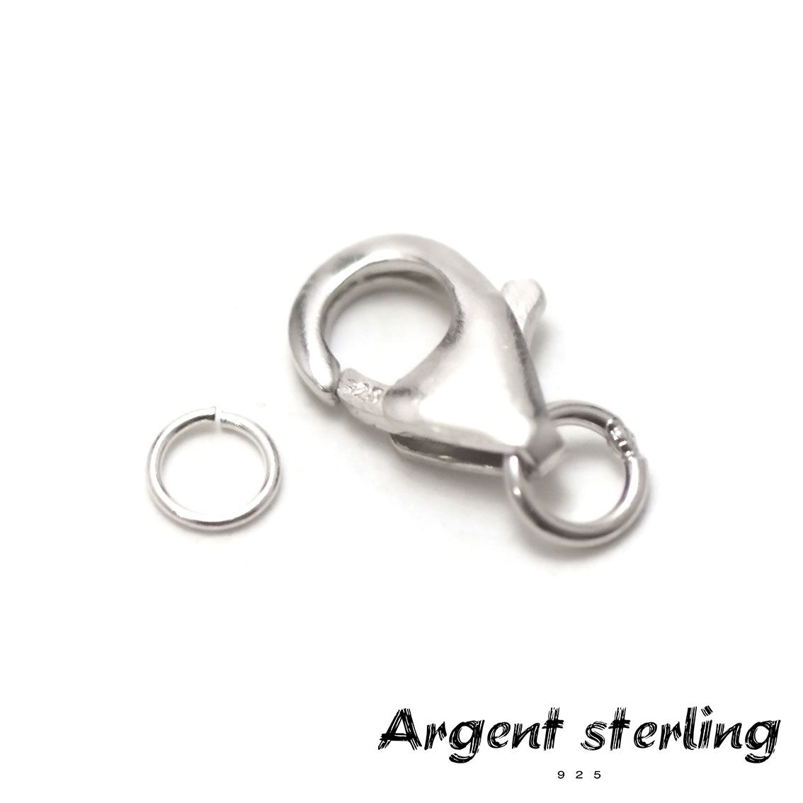 1 fermoir mousqueton 13x7 mm, argent 925