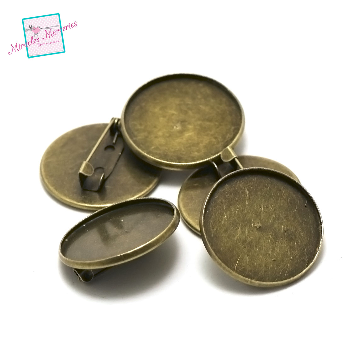 4 broches support cabochon ronde 25 mm,bronze