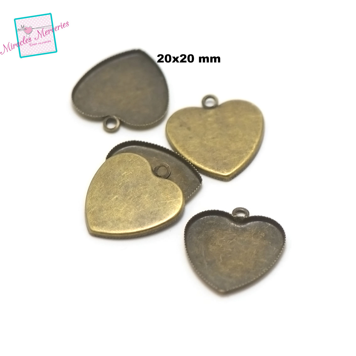 10 supports cabochon pendentif coeur 20x20 mm,bronze