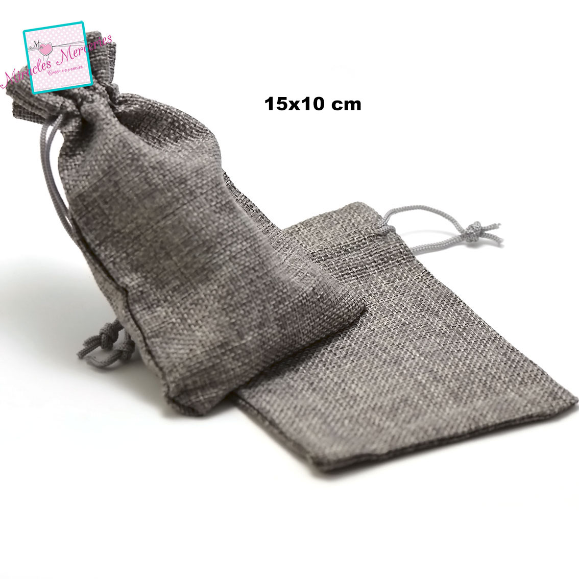 4 moyens pochettes cadeaux en lin uni 15x10 cm, gris
