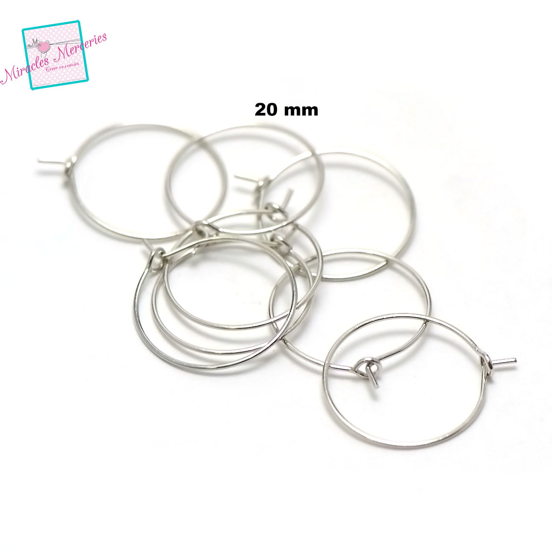 20 créoles à pointes 20 mm support boucle d\'oreille, argenté