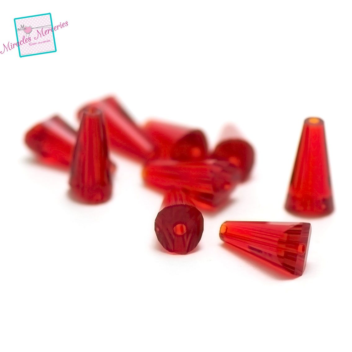20 perles de cristal cône15x8x7 mm, rouge