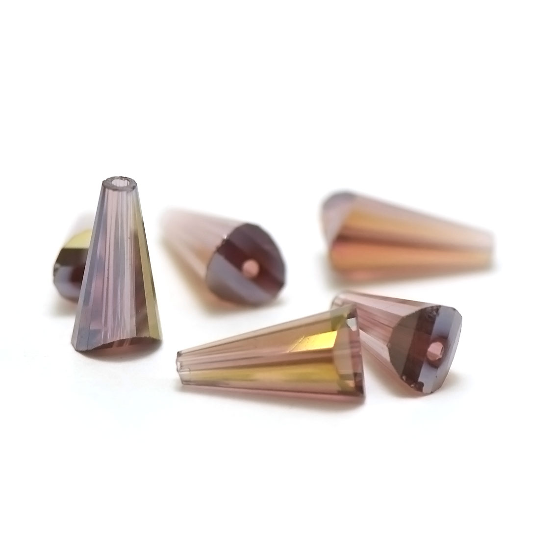 20 perles de cristal cône15x8x7 mm, rose irisé
