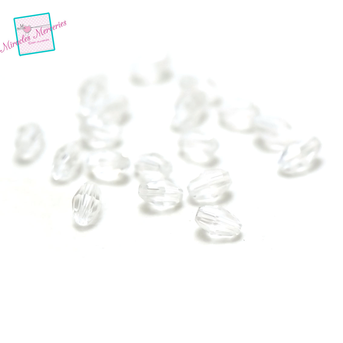 30 perles de cristal petit olive 5x3,5 mm, blanc transparent