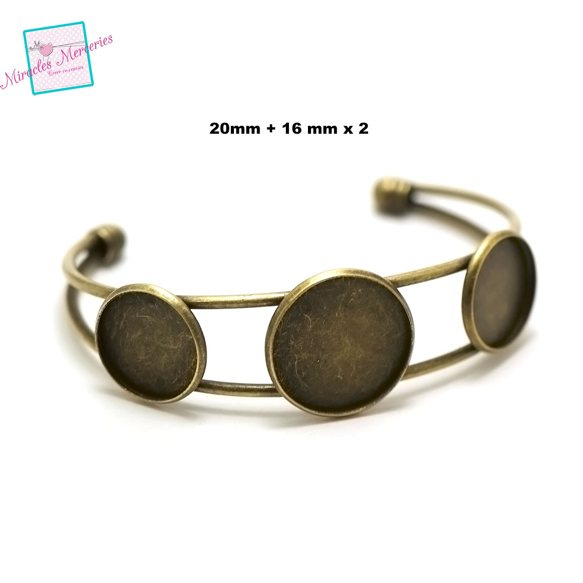 1 bracelet supports triple cabochon ronde 20mm +16 mmx2 , bronze