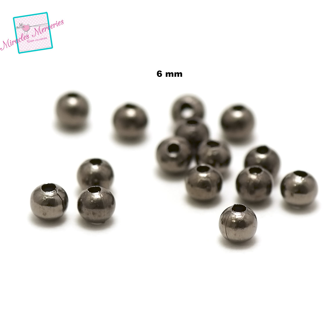 50 perles rondes 6 mm, gun-métal