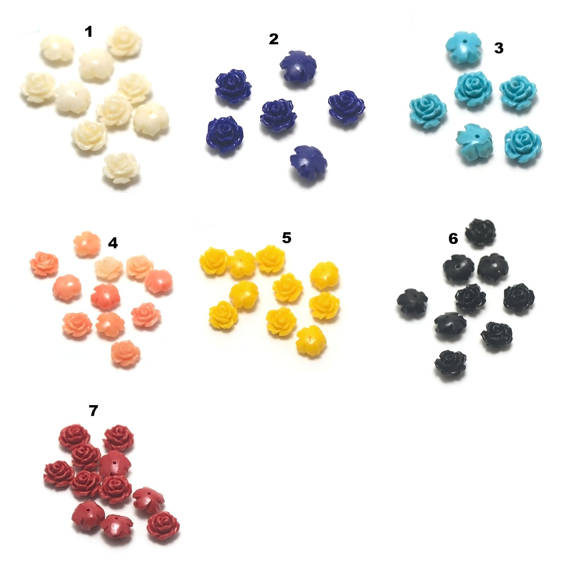 4 perles demi-trou résine fleur 9x5 mm , 7 couleurs aux choix