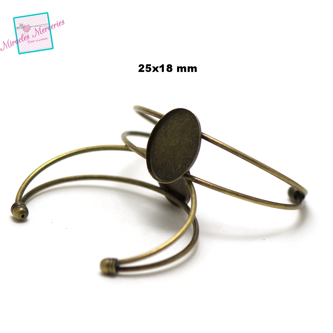 1 bracelet supports cabochon ovale 25x18 mm, bronze