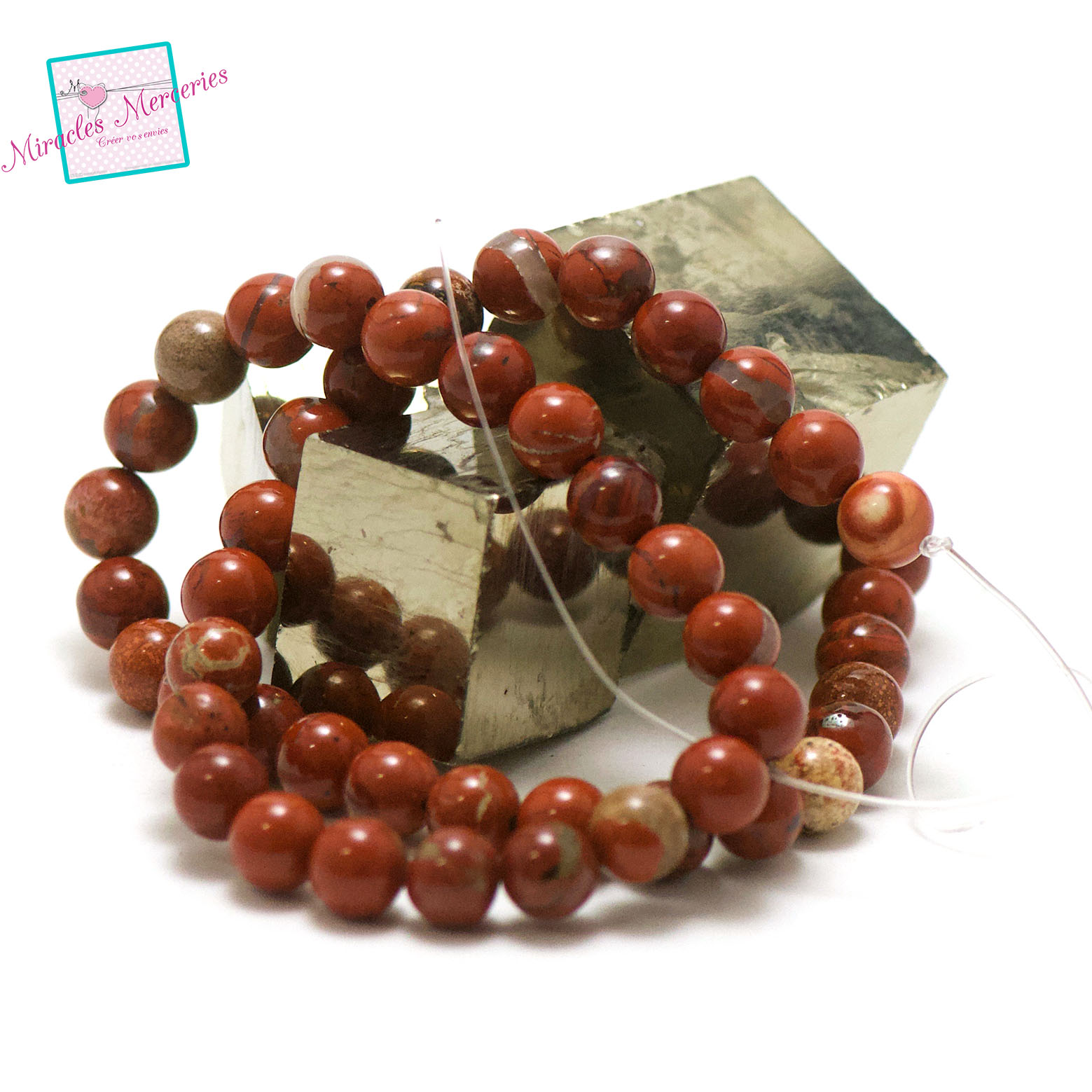 fil 39cm 47 perles de jaspe rouge ronde 8 mm, pierre naturelle