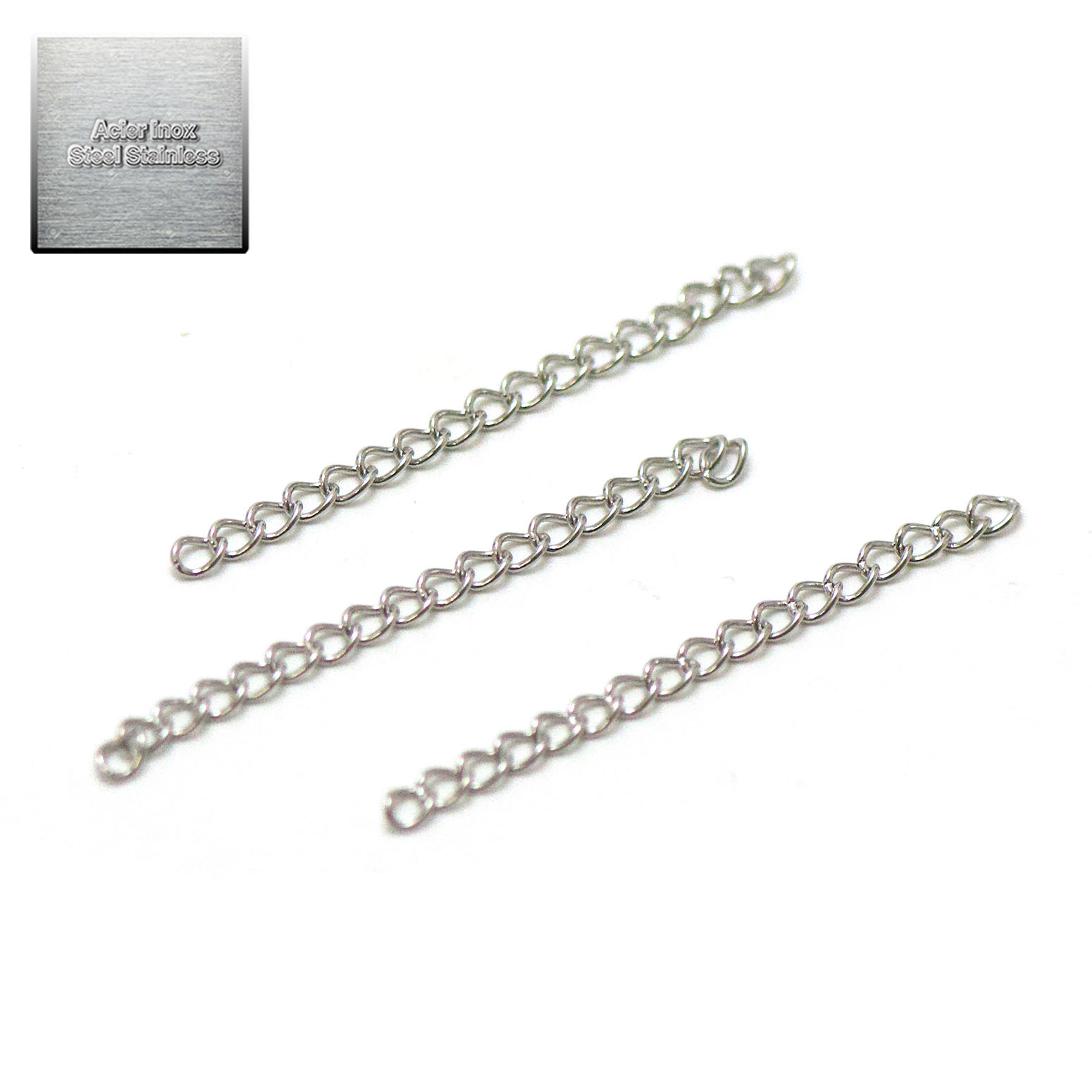 Acier inox: 20 chaînettes de rallonge 5 cm, steel stainless
