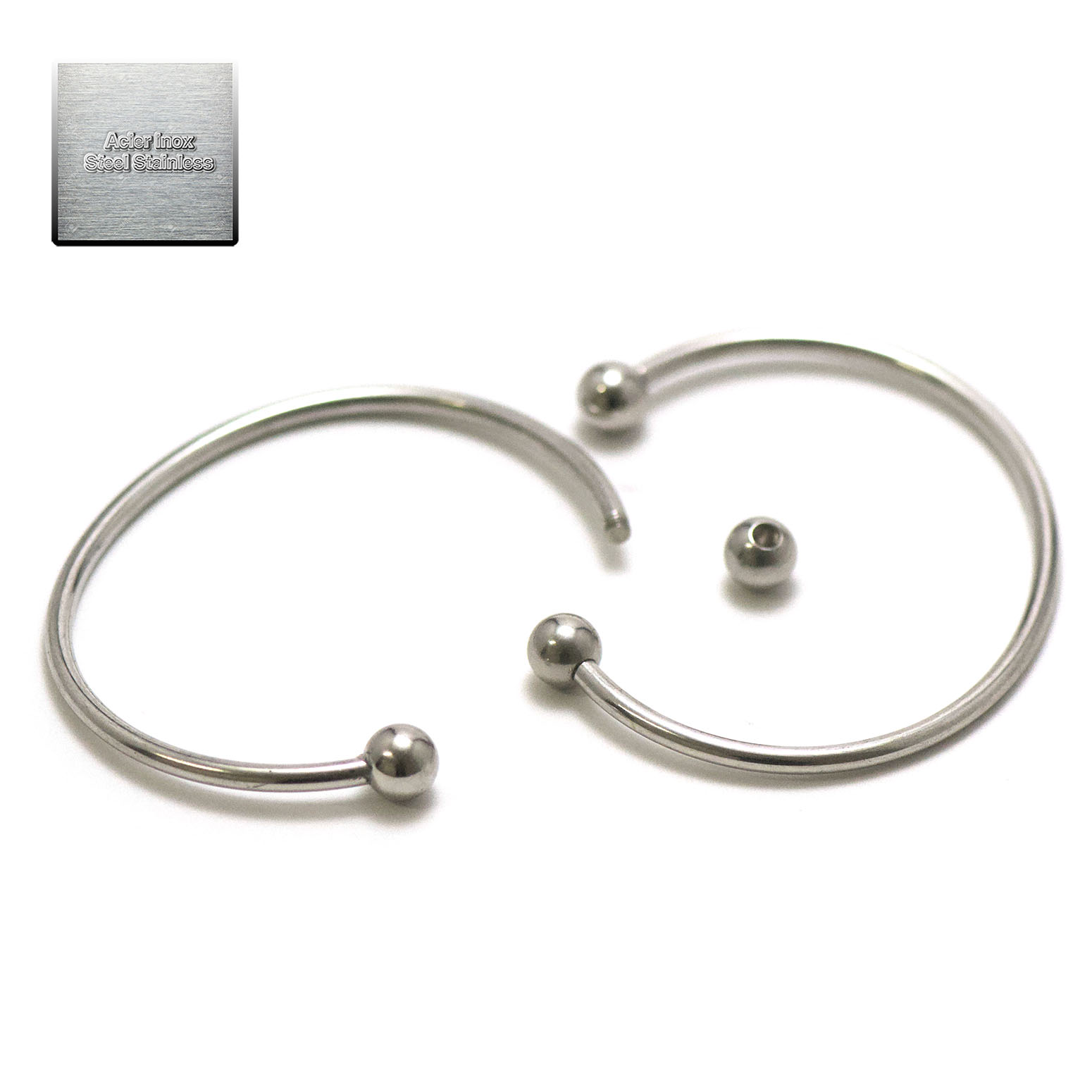 Acier inox: 1 support bracelet jonc perle, steel stainless