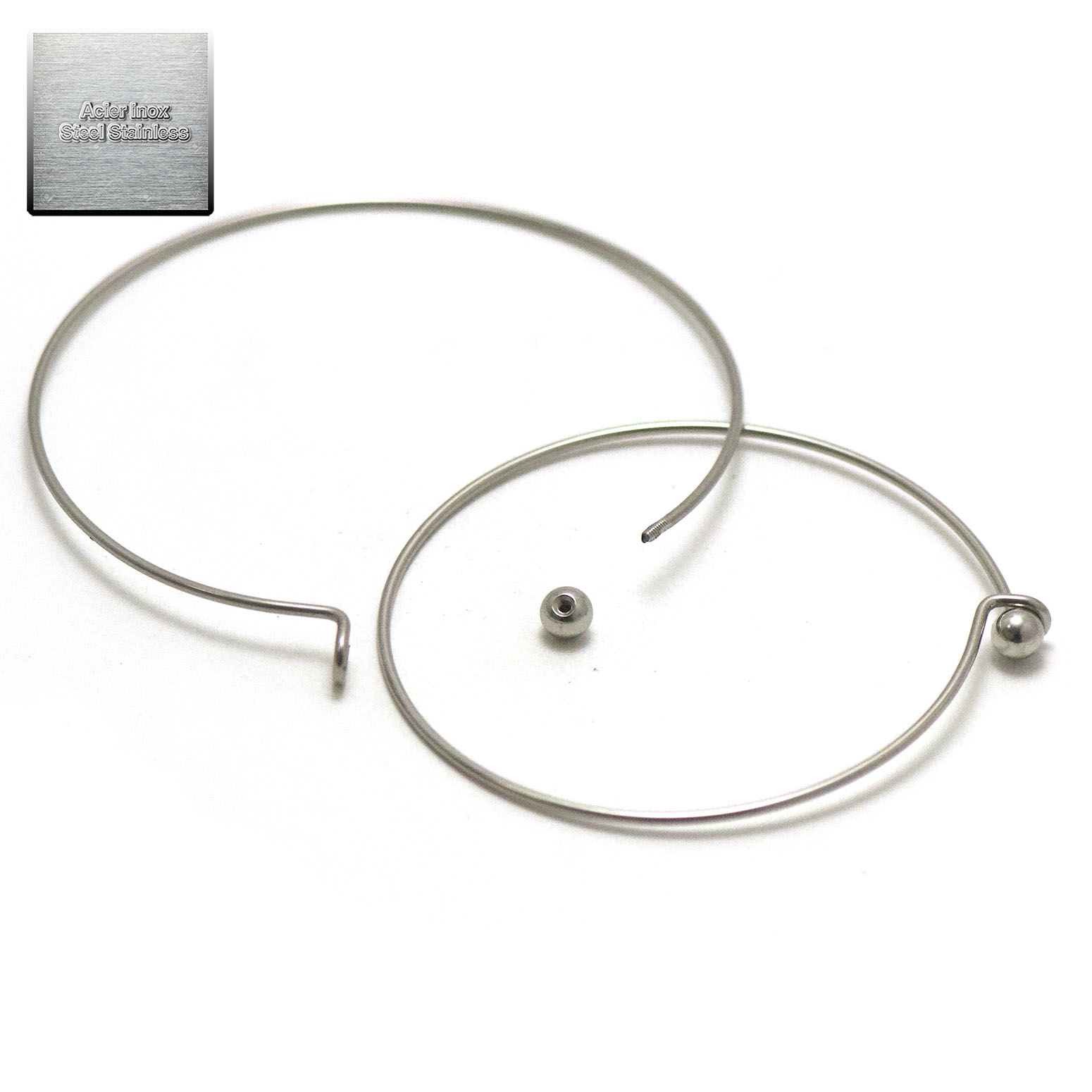 Support de Bracelet Jonc 2mm pour perles en ACIER INOXYDABLE 304