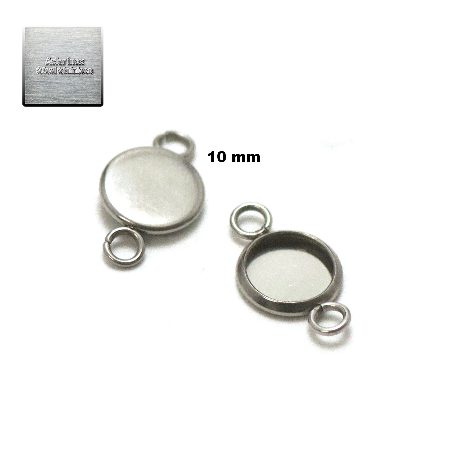 Acier inox: 10 connecteur support cabochon 10 mm, steel stainless
