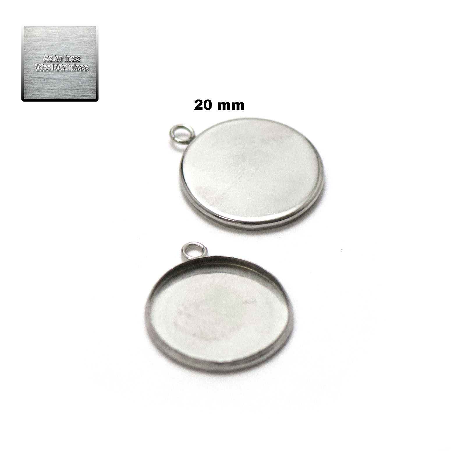 Acier inox: 10 pendentif support cabochon 20 mm, steel stainless