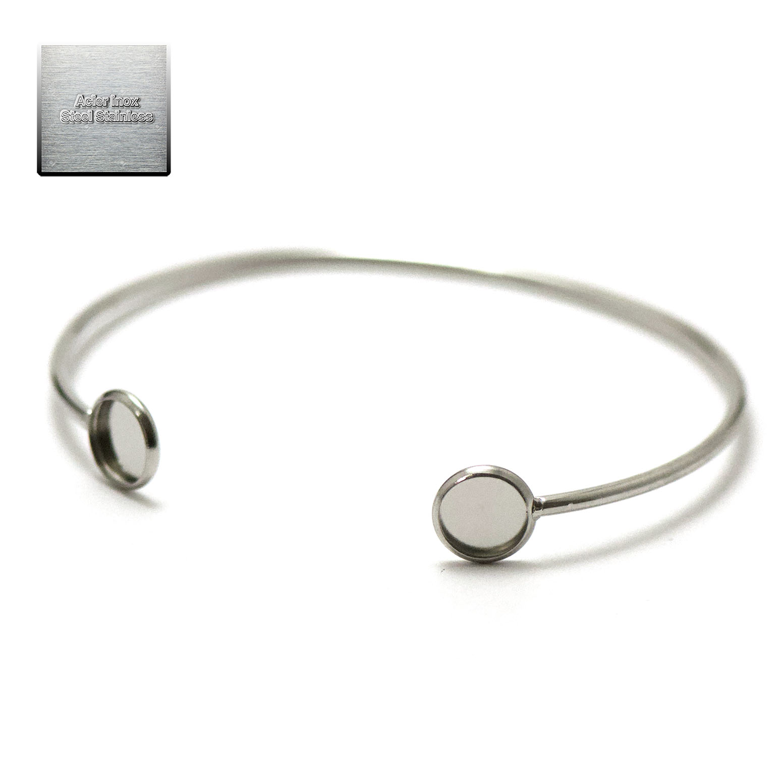 Acier inox: 1 bracelet jonc support cabochon 8 mm, steel stainless