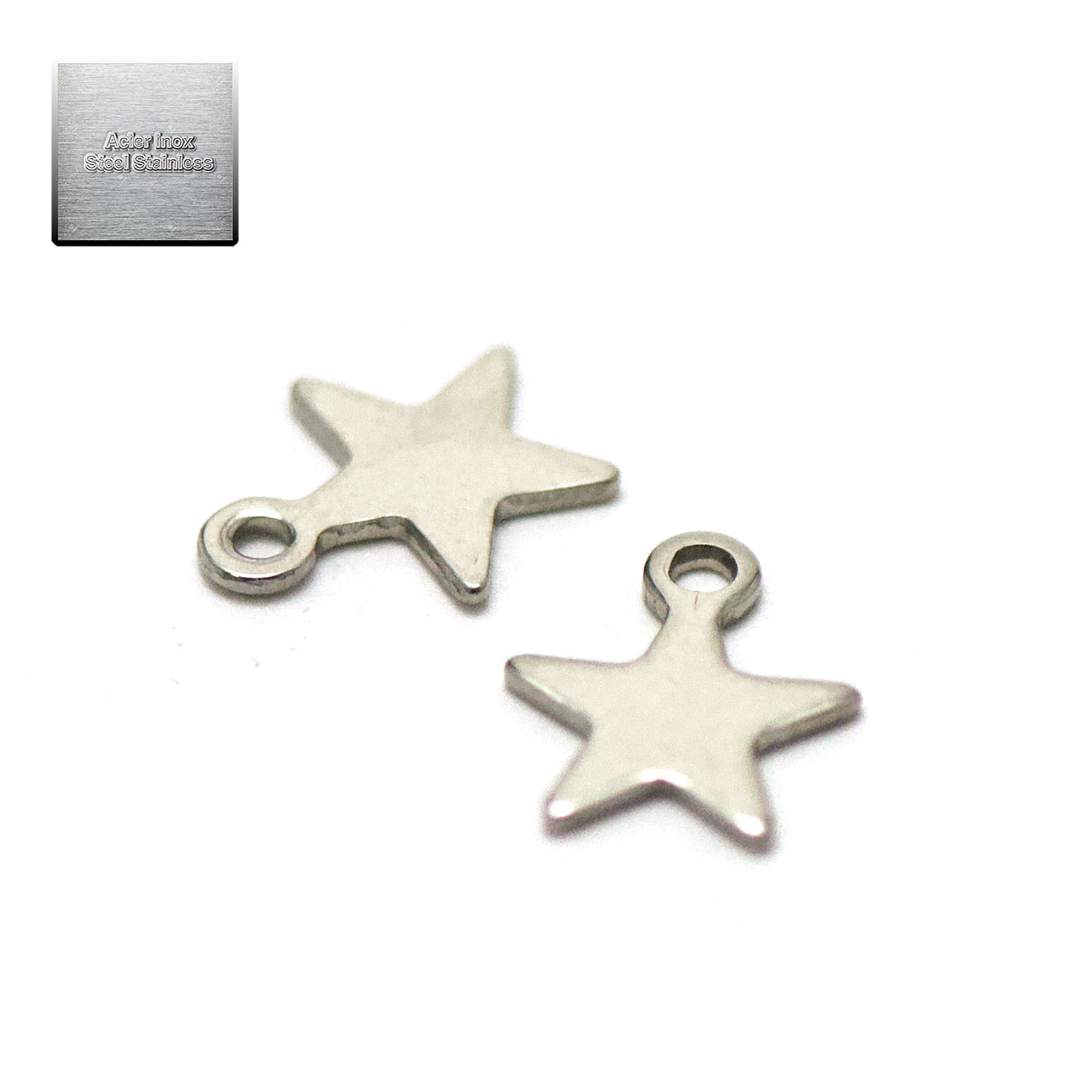 Acier inox: 20 breloques 011 étoile plein  10x8 mm, steel stainless