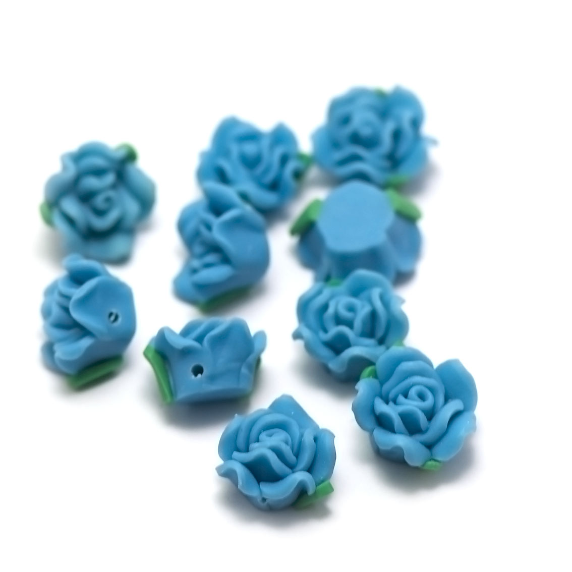 6 perles fleurs polynésiennes 009 15x9 mm, bleu