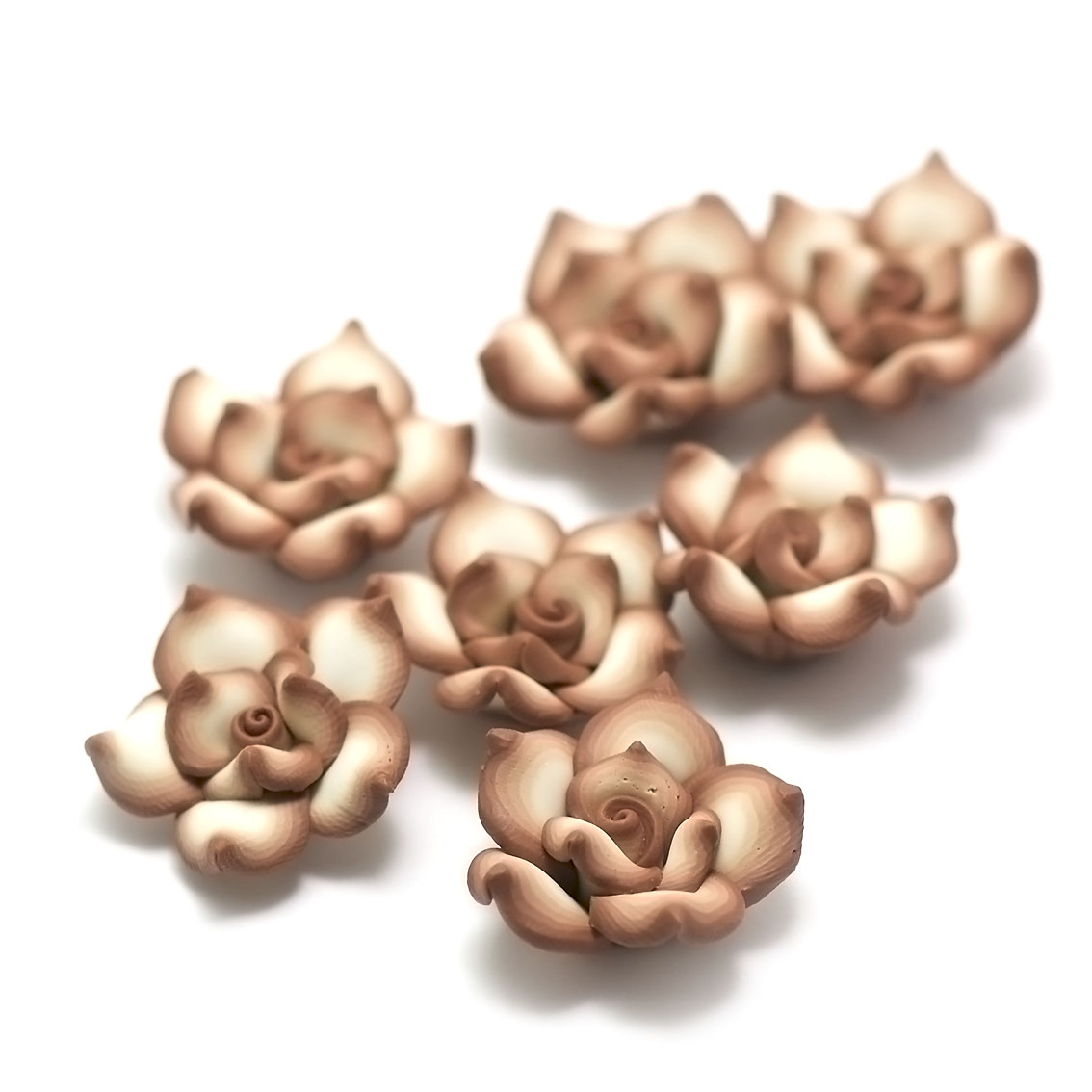 6 perles fleurs polynésiennes 010 25x11 mm, marron