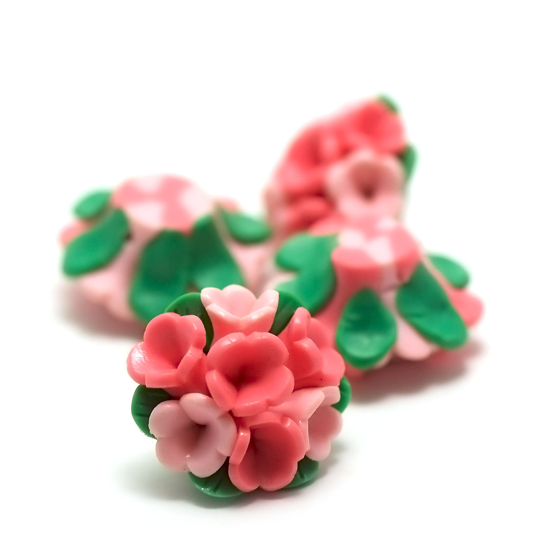 2 cabochons fleur polynésienne 005 25x16x11 mm, rose/vert