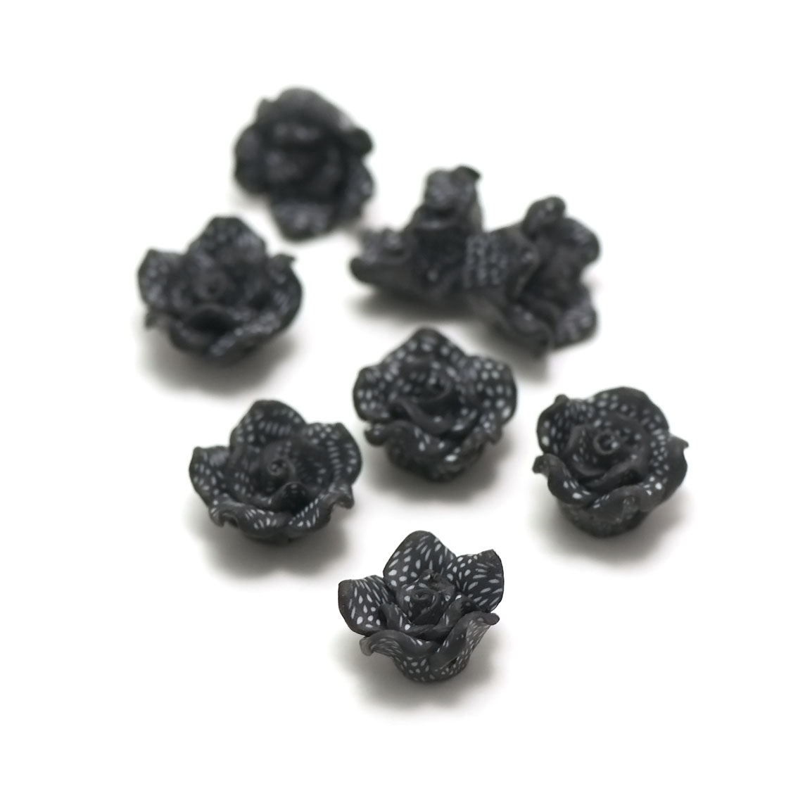 6 cabochons fleur polynésienne 007 15x15x9 mm, noir