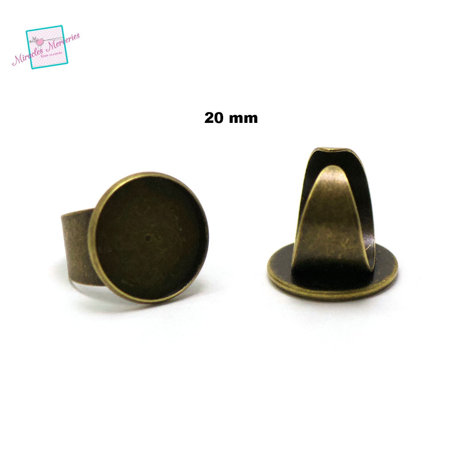 4 supports cabochons bague 20 mm ronde anneaux large, bronze