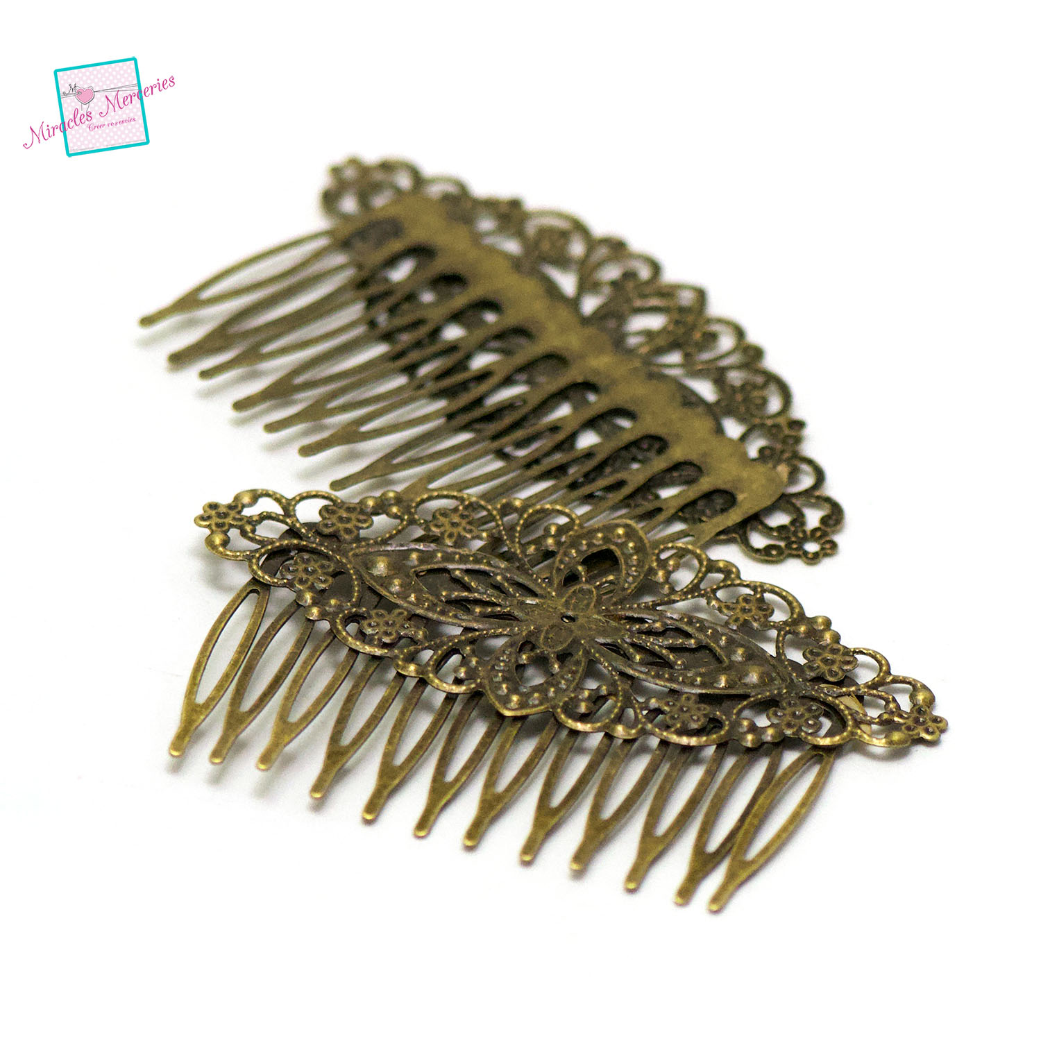 4 barrettes /peignes pour cheveux filigrane, bronze 01
