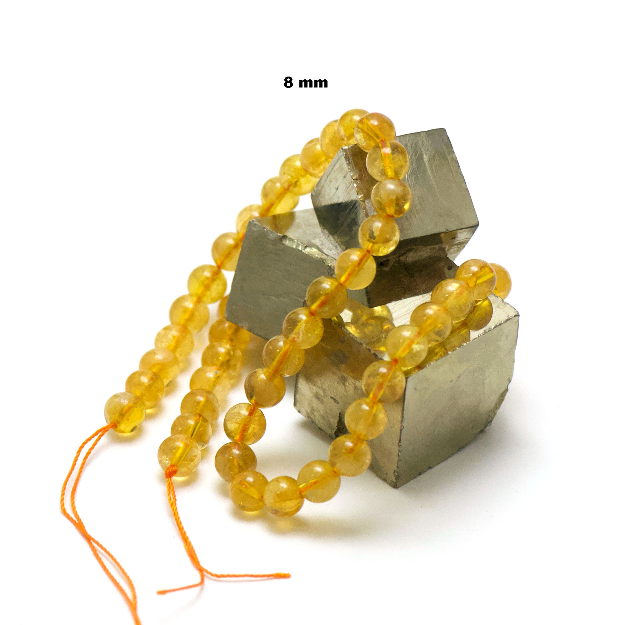 fil 39cm 49 perles de citrine ronde 8 mm, pierre naturelle
