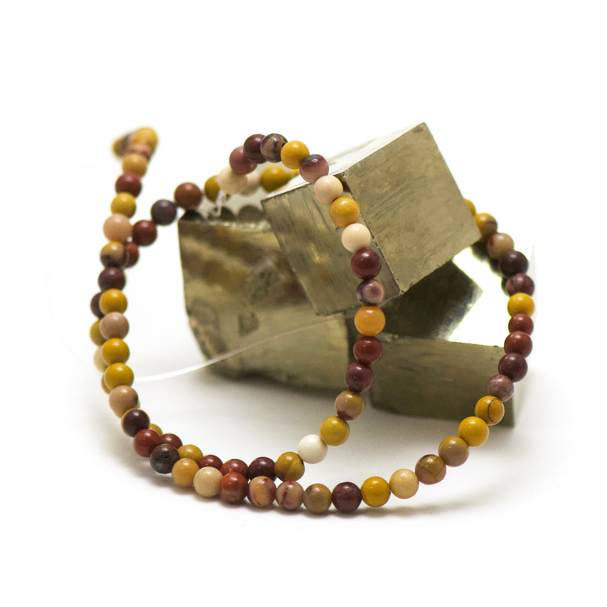 fil 39cm 88 perles de jaspe mokaïte ronde 4 mm, pierre naturelle