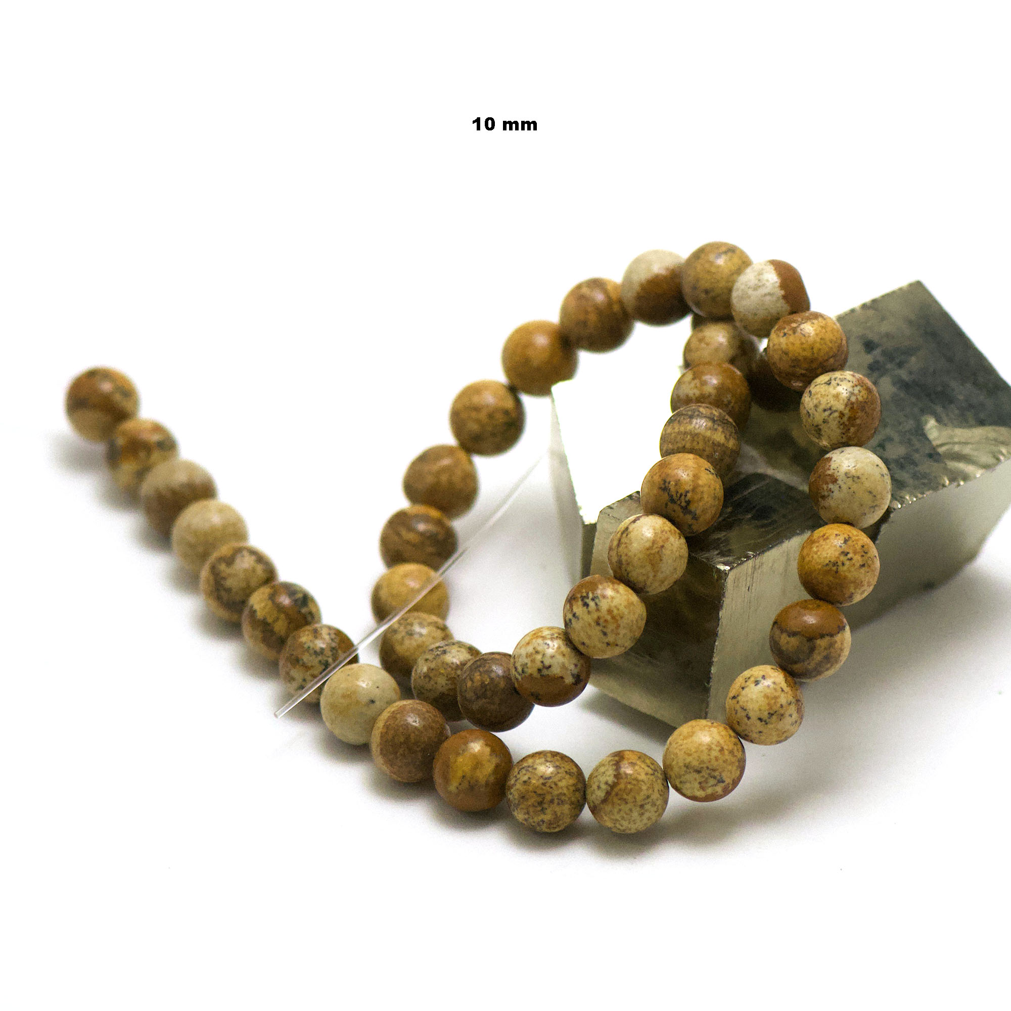 fil de 39 cm 39 perles de jaspe paysage ronde 10 mm