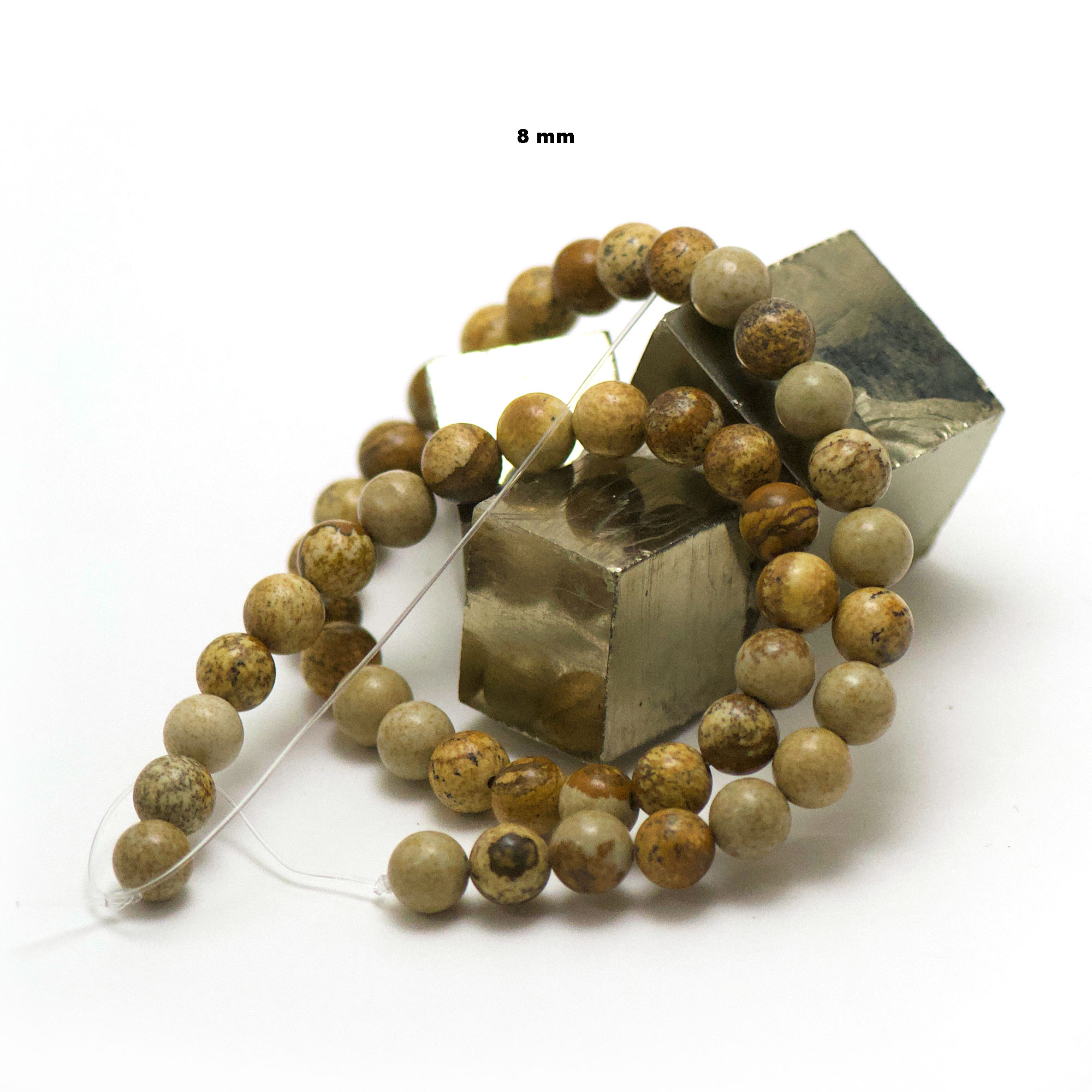fil de 39 cm 49 perles de jaspe paysage ronde 8 mm
