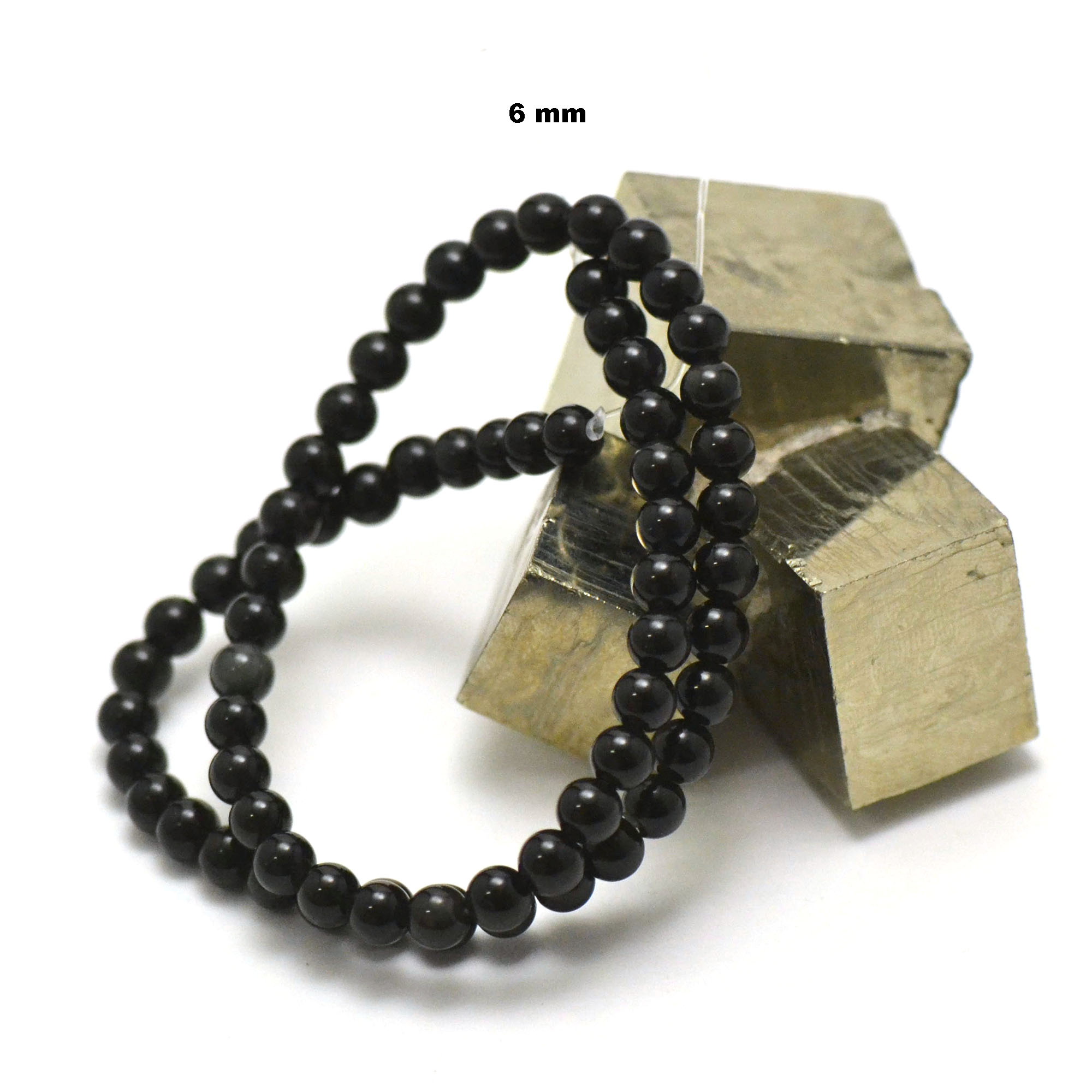 fil de 39 cm 63 perles d\'obsidienne noir ronde 6 mm