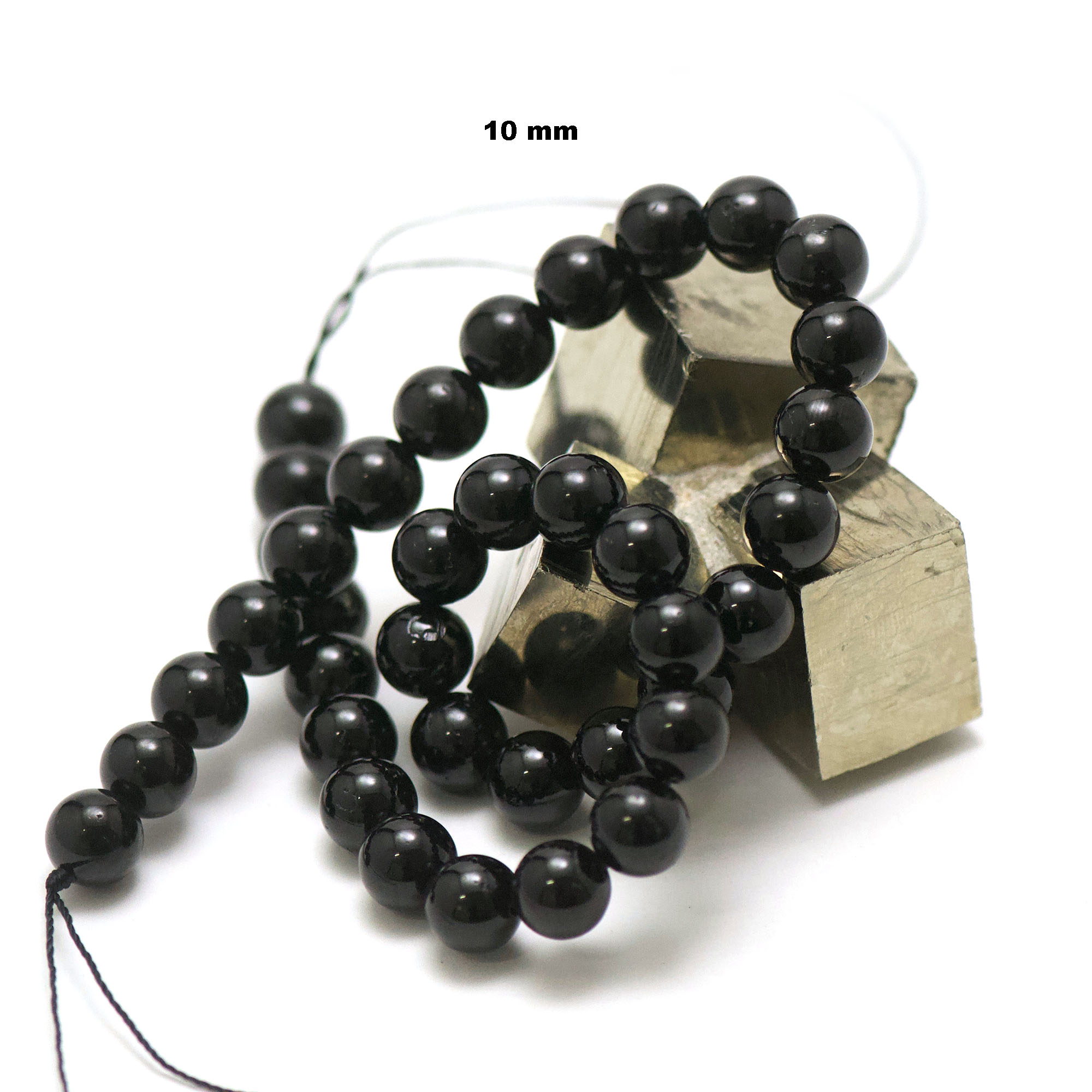 fil de 39 cm 39 perles de tourmaline noir ronde 10 mm