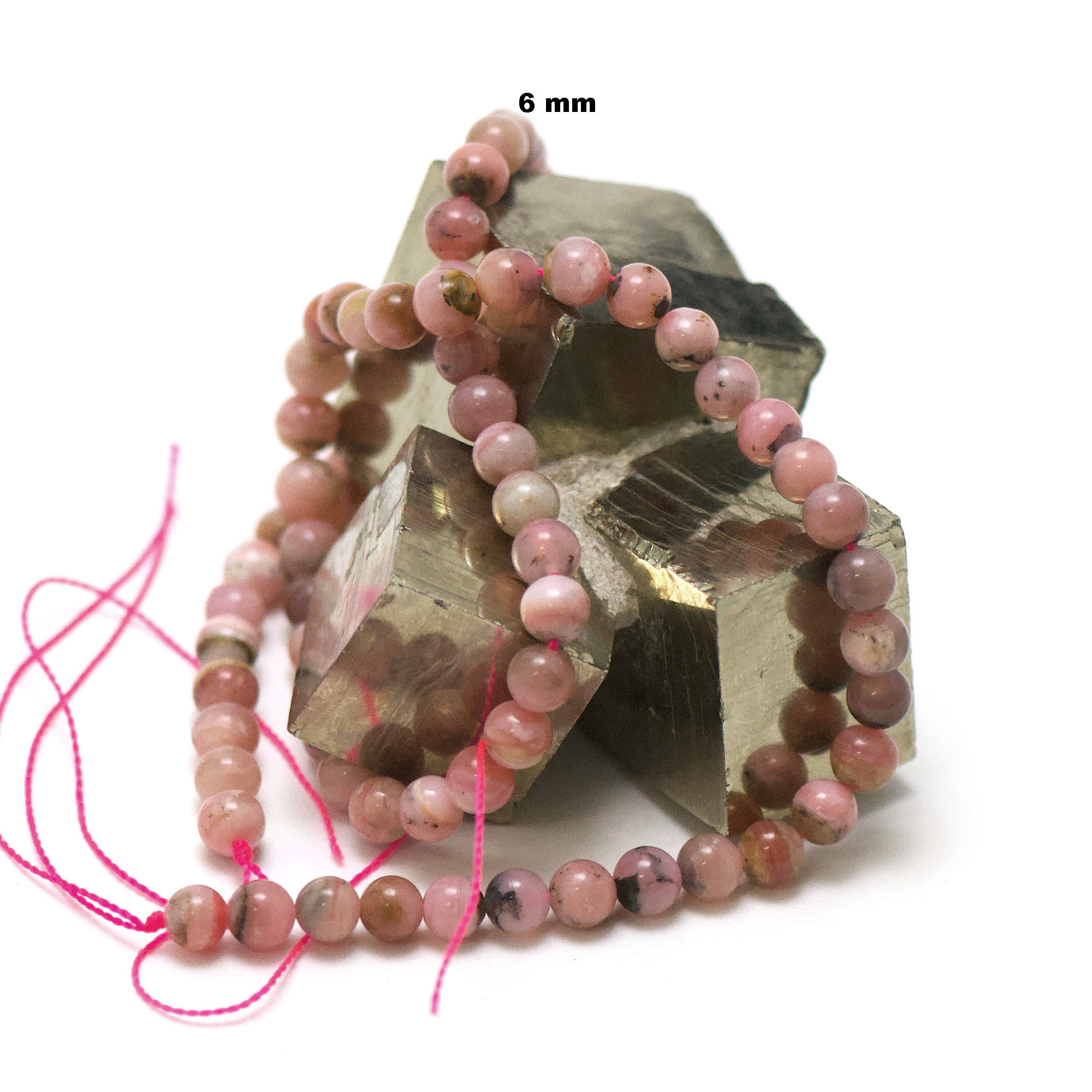 fil de 39 cm 63 perles d\'opale rose des Andes ronde 6 mm