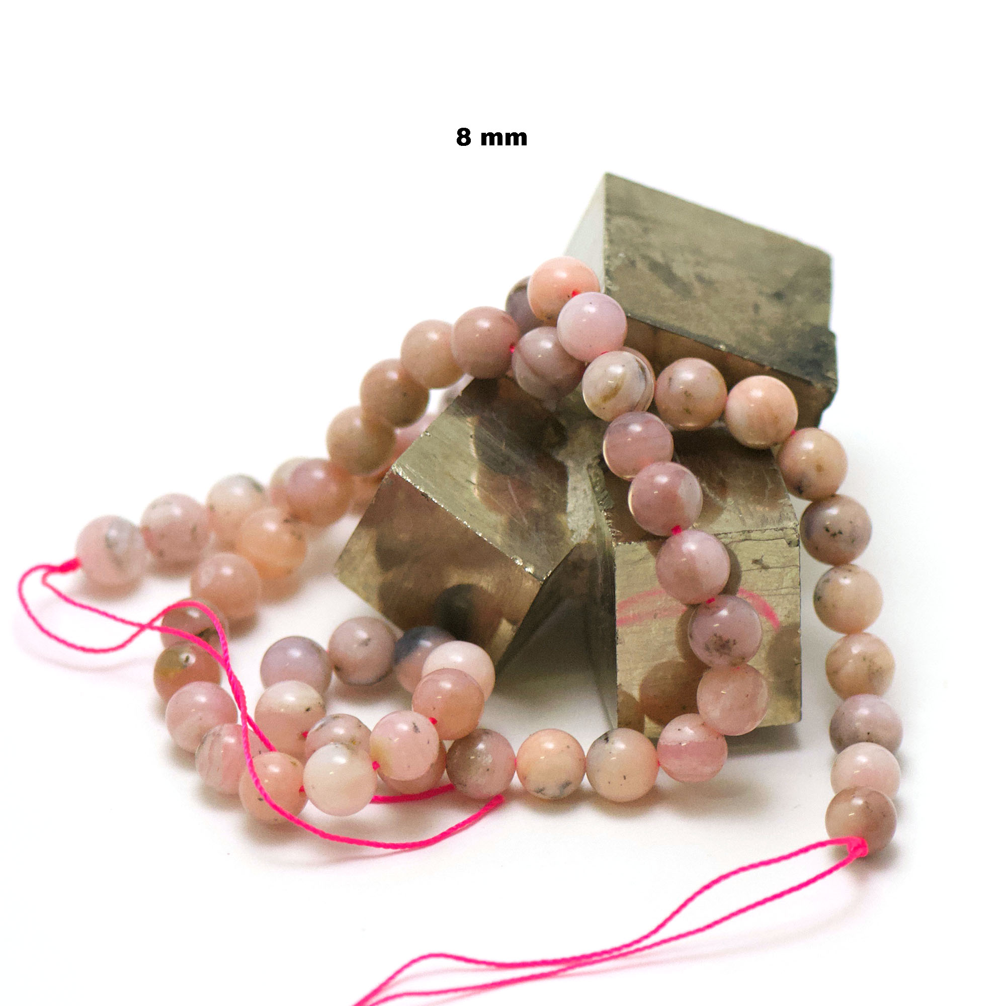 fil de 39 cm 49 perles d\'opale rose des Andes ronde 8 mm